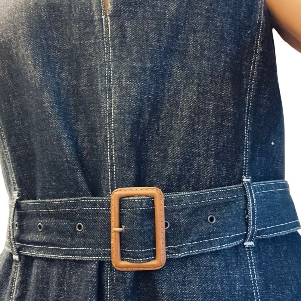 Polo Ralph Lauren Rigid Japanese Denim Indigo Fit Flare Belted Dress Contrast 14 - Picture 13 of 15